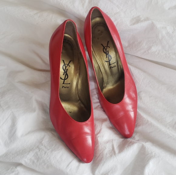 Yves Saint Laurent Shoes - YSL Yves Saint Laurent Red Leather Heels Shoes